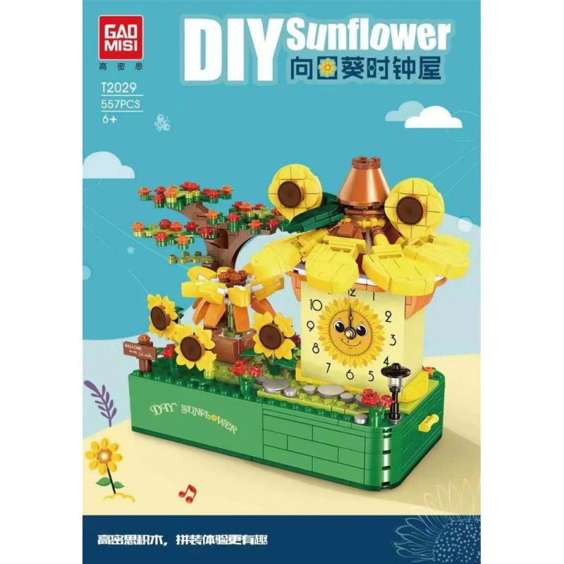 GAOMISI T2029 2029 non  HỘP NHẠC NGÔI NHÀ ĐỒNG HỒ HOA HƯỚNG DƯƠNG bộ đồ chơi xếp lắp ráp ghép mô hình Creator MUSIC BOX Sáng Tạo 557 khối