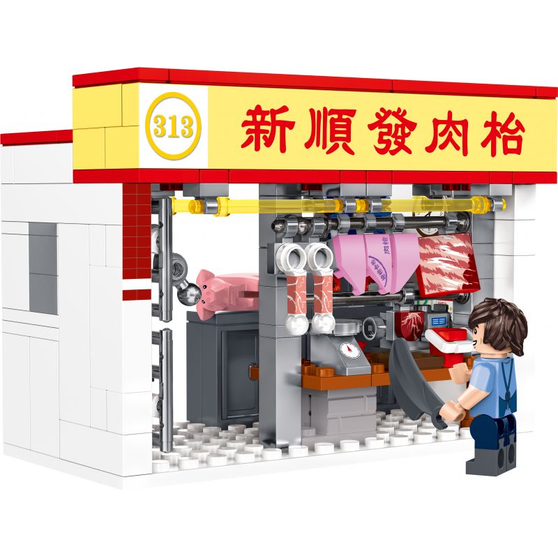 ROYAL TOYS RT35 non Lego GIAN HÀNG THỊT LỢN CHỢ HỒNG KÔNG bộ đồ chơi xếp lắp ráp ghép mô hình City CITY STORY MARKET PORK STALL Thành Phố 168 khối