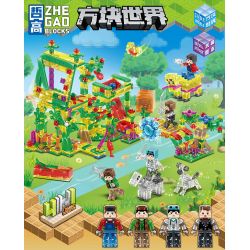 ZHEGAO 981004 non  THẾ GIỚI KHỐI LẬP PHƯƠNG BIỆT THỰ PHA LÊ 4 LOẠI BÃI TRỒNG ĐÌNH CÂU CÁ TỔ CHIM CẦU BÁNH XE bộ đồ chơi xếp lắp ráp ghép mô hình Minecraft Game Xây Dựng 522 khối