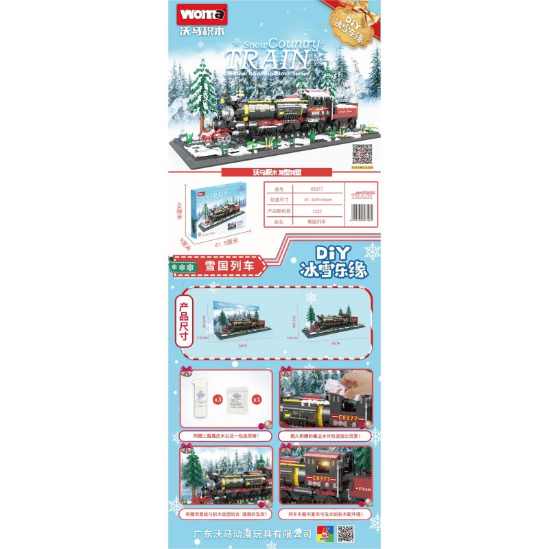WOMA C0377 0377 non  XE LỬA ĐẤT NƯỚC TUYẾT bộ đồ chơi xếp lắp ráp ghép mô hình SNOW COUNTRY TRAIN 1232 khối