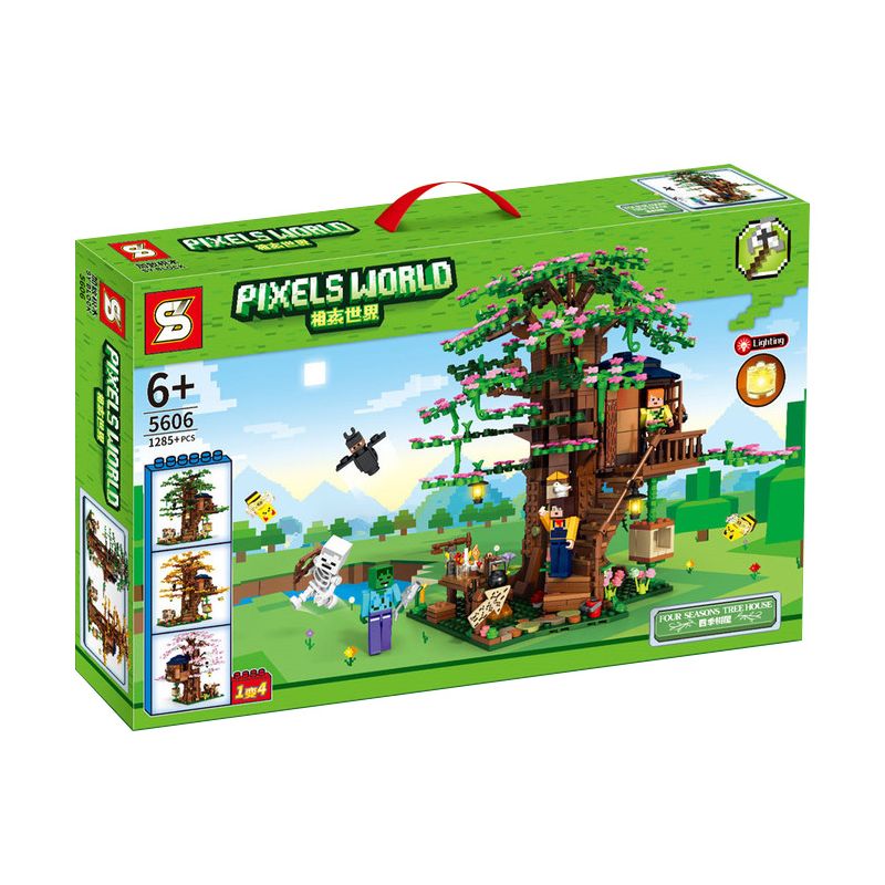 SHENG YUAN SY 5606 non Lego BỐN MÙA bộ đồ chơi xếp lắp ráp ghép mô hình Minecraft PIXELS WORLD FOUR SEASONS TREE HOUSE Game Xây Dựng 1285 khối