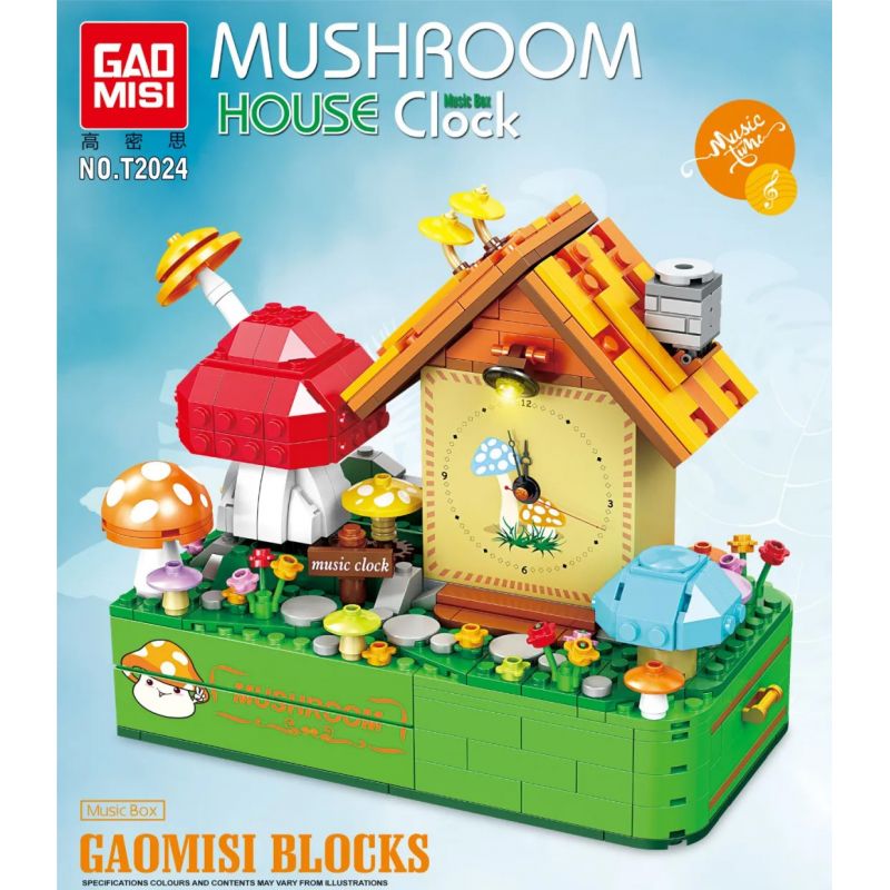 GAOMISI T2024 2024 non  ĐỒNG HỒ ÂM NHẠC NGÔI NHÀ NẤM bộ đồ chơi xếp lắp ráp ghép mô hình MUSHROOM HOUSE CLOCK 528 khối