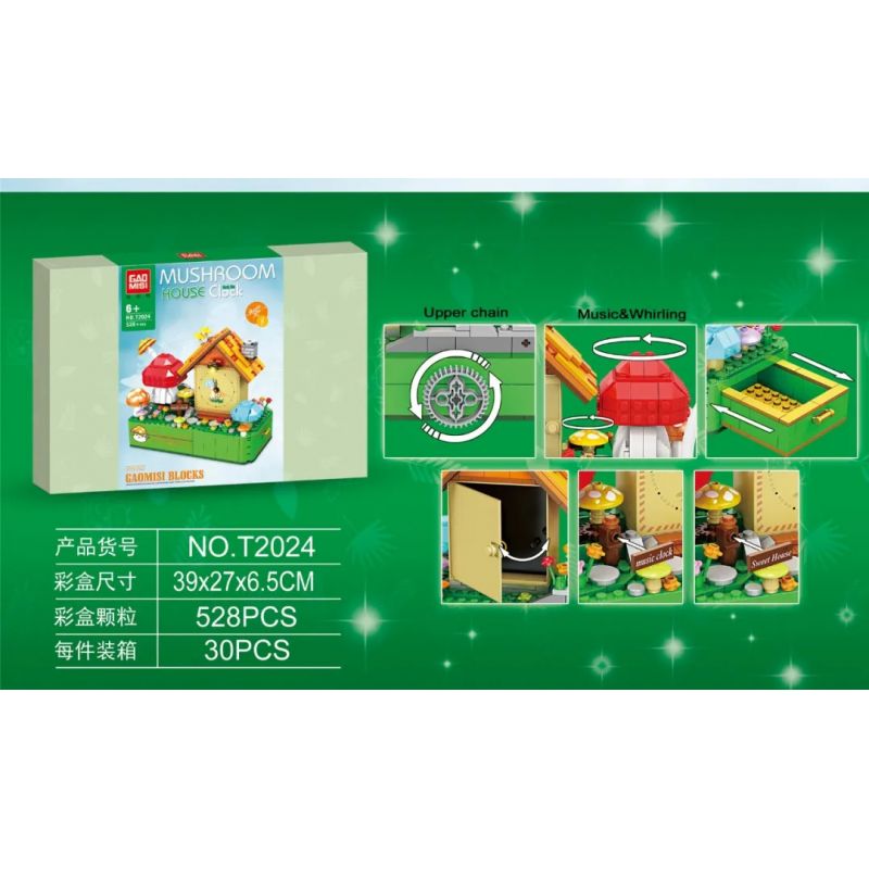 GAOMISI T2024 2024 non  ĐỒNG HỒ ÂM NHẠC NGÔI NHÀ NẤM bộ đồ chơi xếp lắp ráp ghép mô hình MUSHROOM HOUSE CLOCK 528 khối