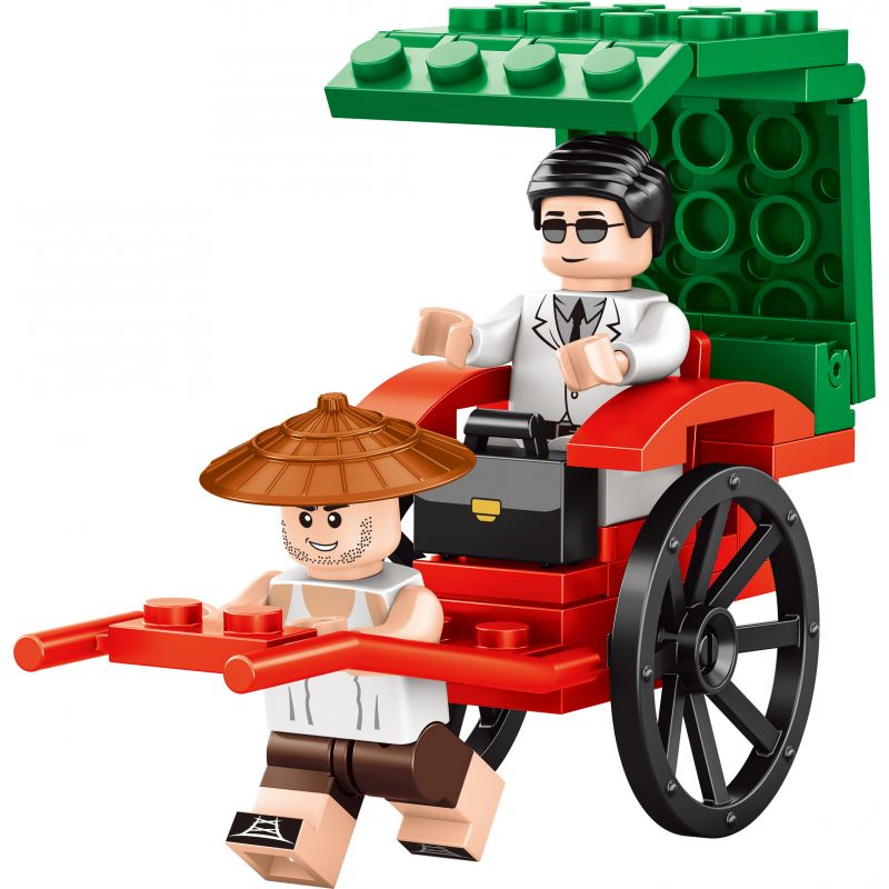 ROYAL TOYS RT28 non Lego XE KÉO bộ đồ chơi xếp lắp ráp ghép mô hình City CITY STORY RICKSHAW Thành Phố 47 khối