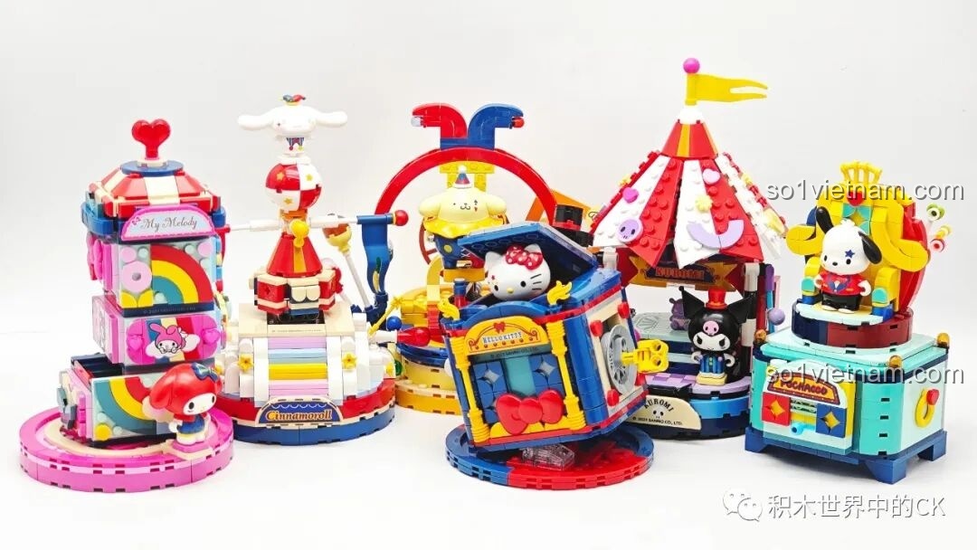 Toàn bộ 6 mô hình trong bộ sưu tập Keeppley Gánh Xiếc Sanrio đã được lắp ráp hoàn thiện và trưng bày cùng nhau.