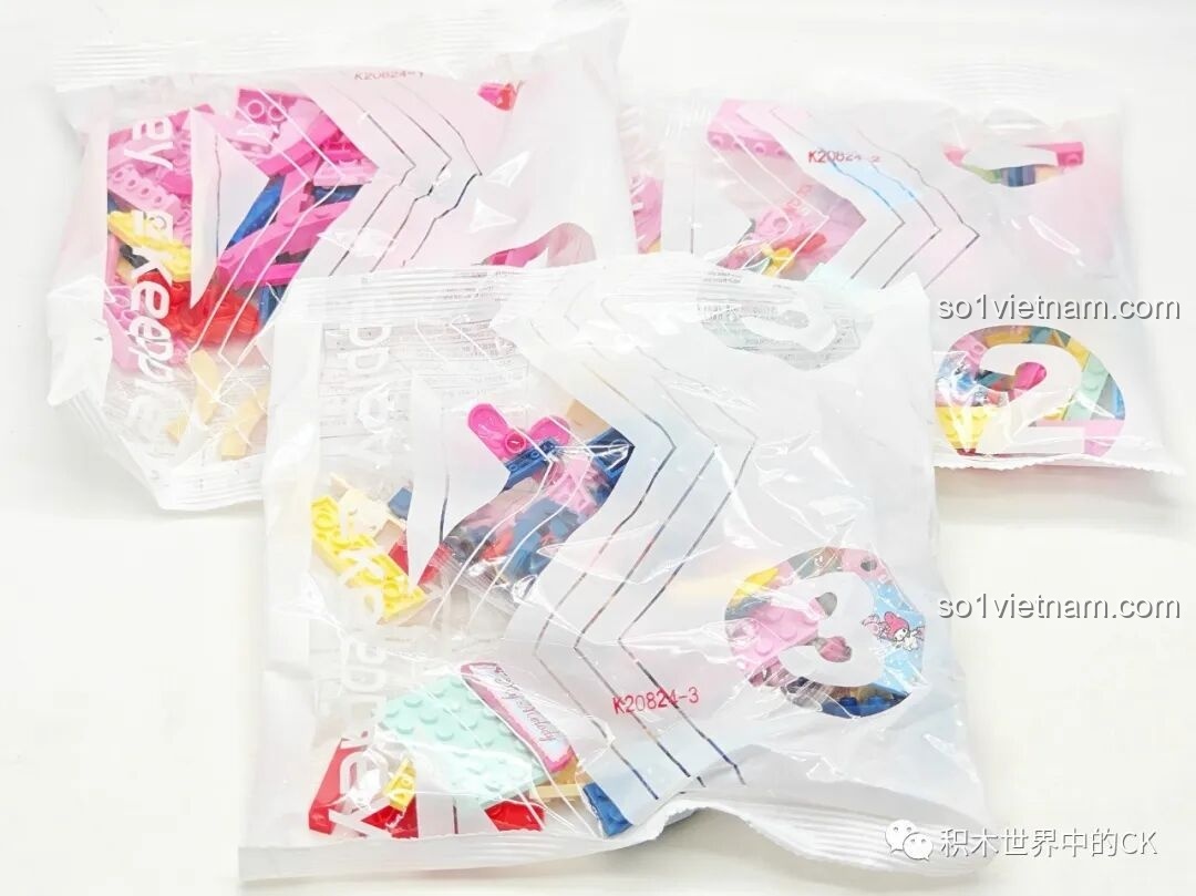 Các túi mảnh ghép bằng nhựa ABS được đánh số thứ tự trong bộ lắp ráp Keeppley K20824 My Melody.